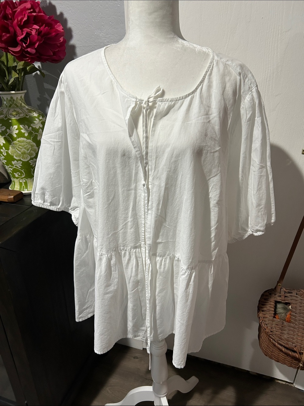 Torrid White Peasant Tunic with Tie Front
